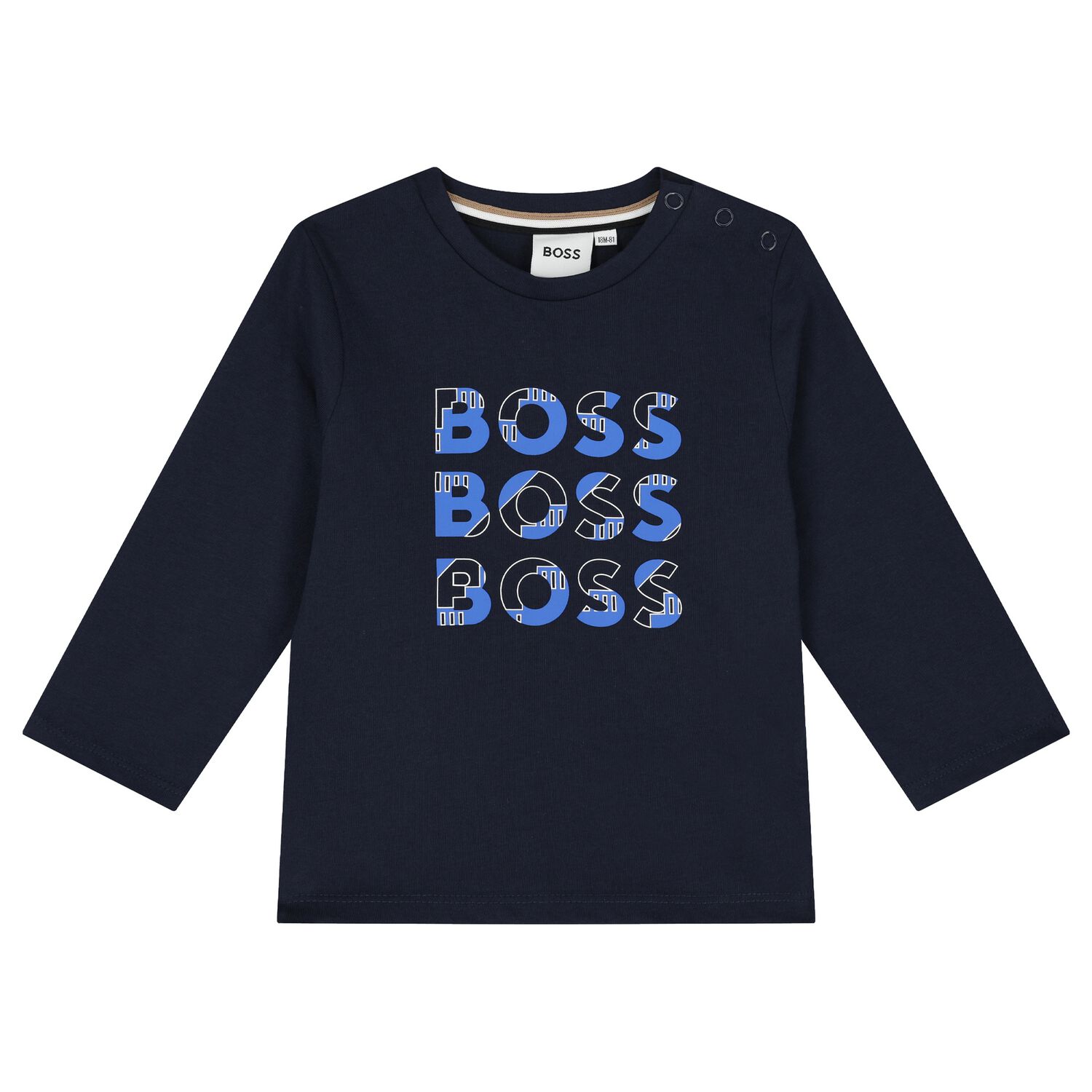 Younger Boys Navy Blue Logo Long Sleeve Top, 2, hi-res