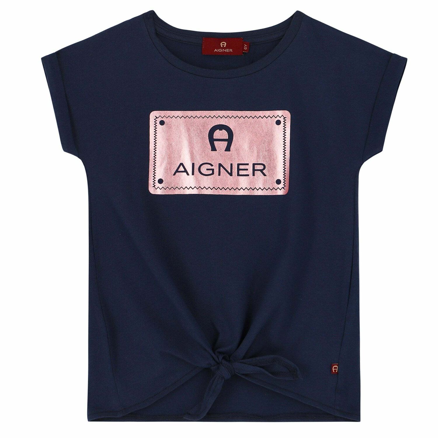 Girls Navy & Rose Gold Logo T-Shirt, 2, hi-res