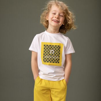 Younger Boys White & Yellow Logo Shorts Set