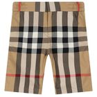 Boys Beige Check Shorts, 1, hi-res