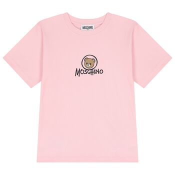 Girls Pink Teddy Bear Logo Long Sleeve Top