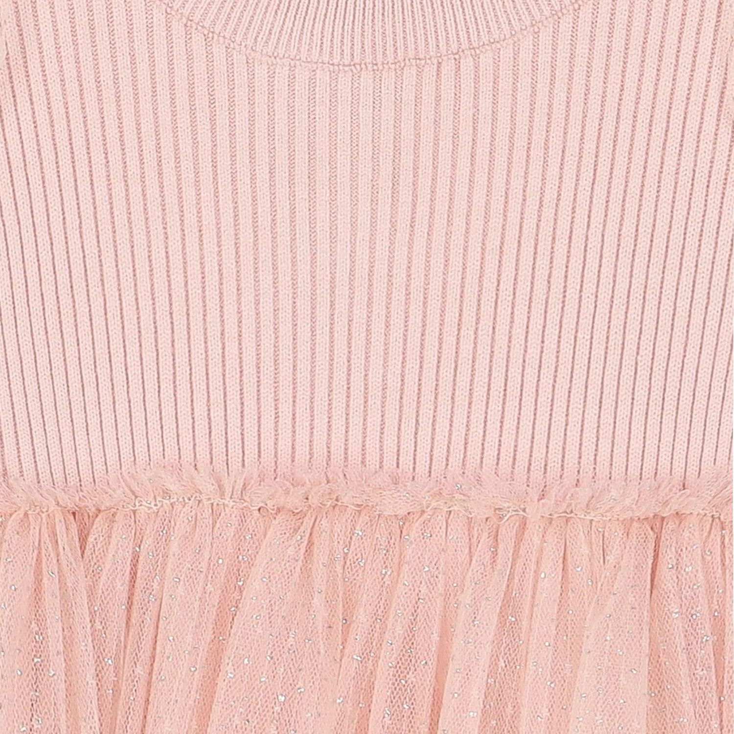 Girls Pink Tulle Knitted Dress, 1, hi-res image number null