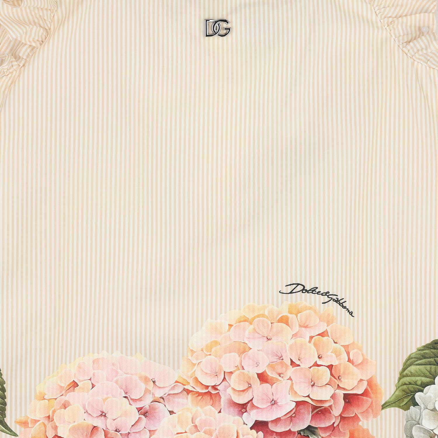 Girls Beige Floral Striped Dress, 1, hi-res