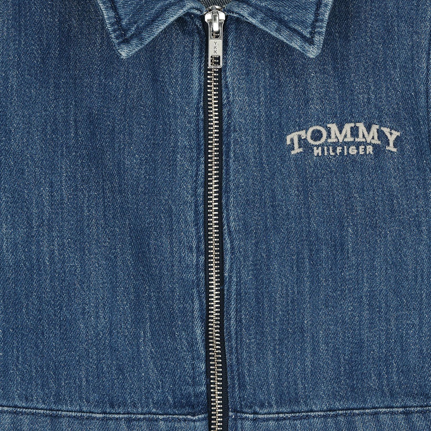 فستان بنات من الدينيم بالشعار باللون الازرق , 1, hi-res