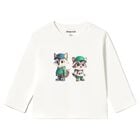 Younger Boys Ivory Raccoon Long Sleeve Top, 2, hi-res