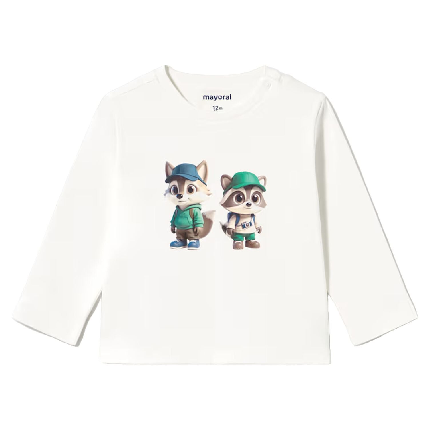 Younger Boys Ivory Raccoon Long Sleeve Top, 2, hi-res