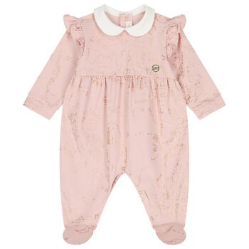 Baby Girls Pink & Ivory Geo Map Babygrow