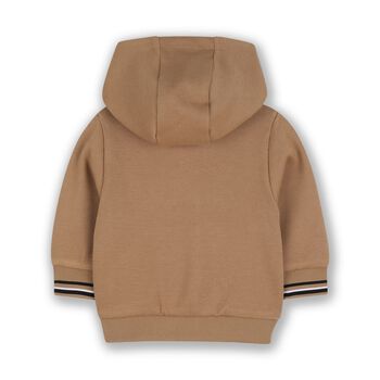 Younger Boys Beige Logo Hooded Zip Up Top