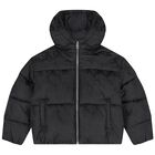 Girls Black Logo Puffer Jacket, 1, hi-res