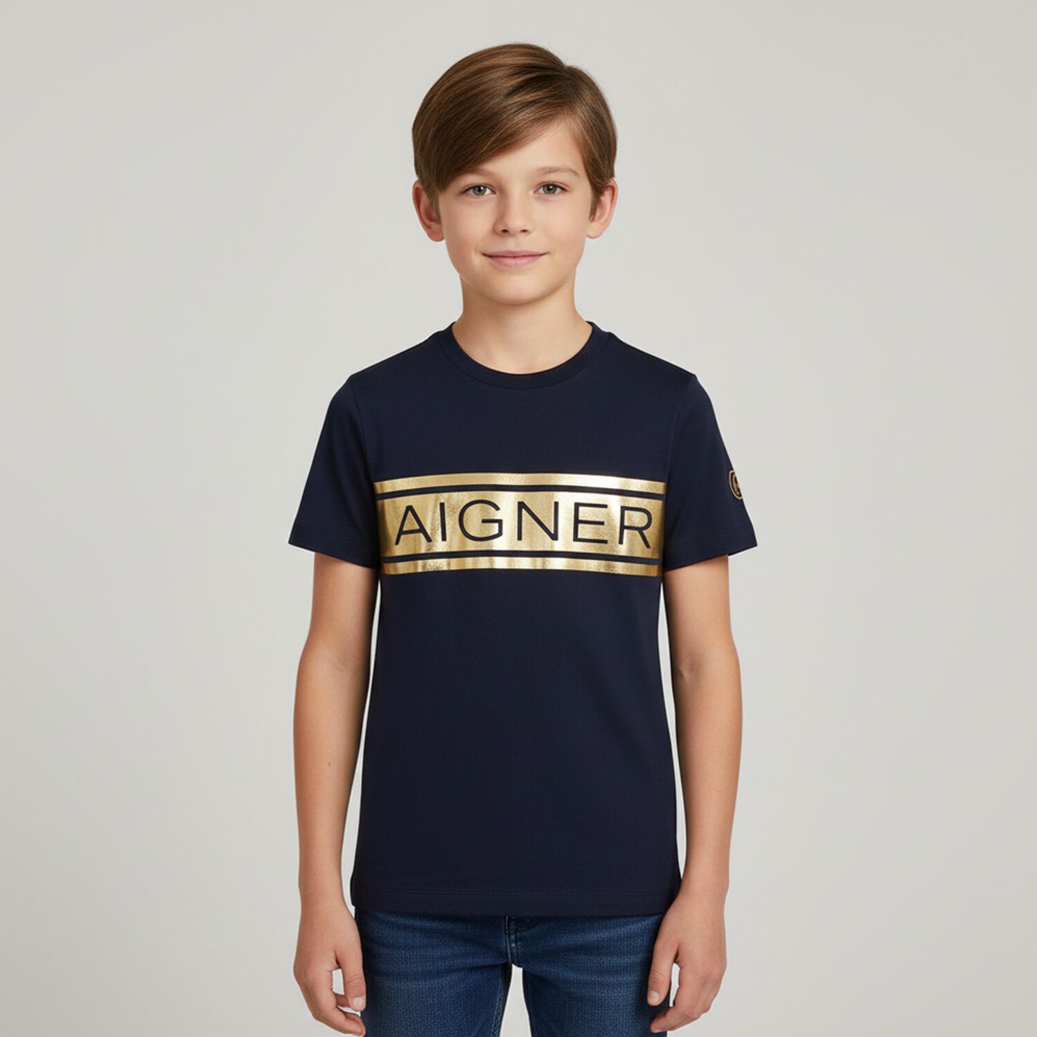 Boys Navy & Gold Logo T-Shirt, 1, hi-res image number null