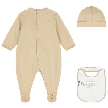Beige Teddy Bear Logo Babygrow Gift Set