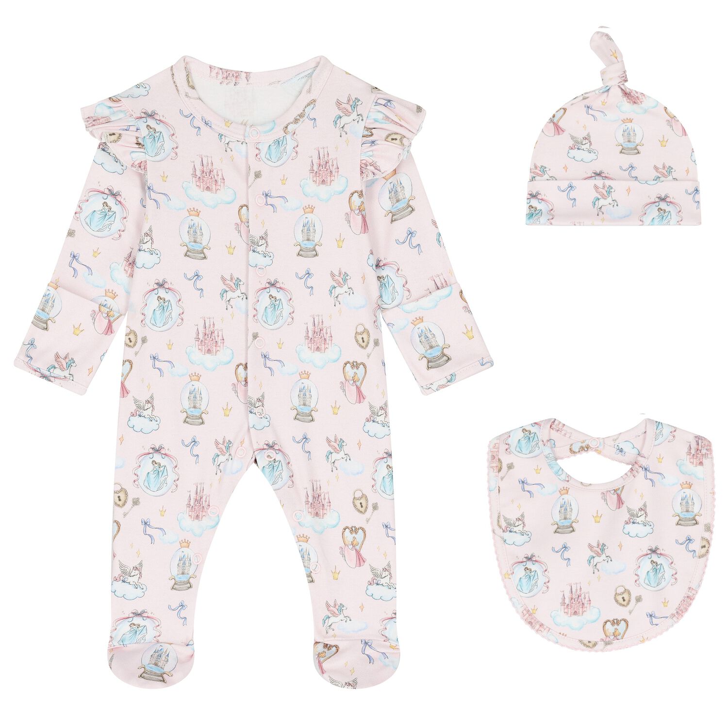 Baby Girls Pink Princess Babygrow Gift Set (3 Piece), 1, hi-res