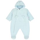 Baby Boys Blue Fleece Hooded Pramsuit, 1, hi-res