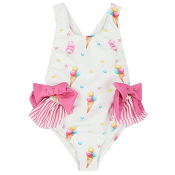 Girls White & Pink Ice Cream Swimsuit