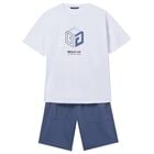 Boys White & Blue Shorts Set, 1, hi-res