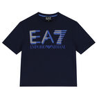 تيشيرت أولاد بالشعار باللون الكحلى, 2, hi-res