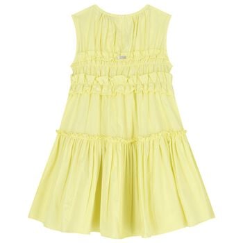 Girls Yellow Poplin Ruffle Dress