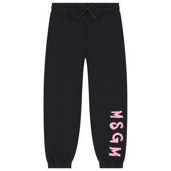 Girls Black & Pink Logo Joggers