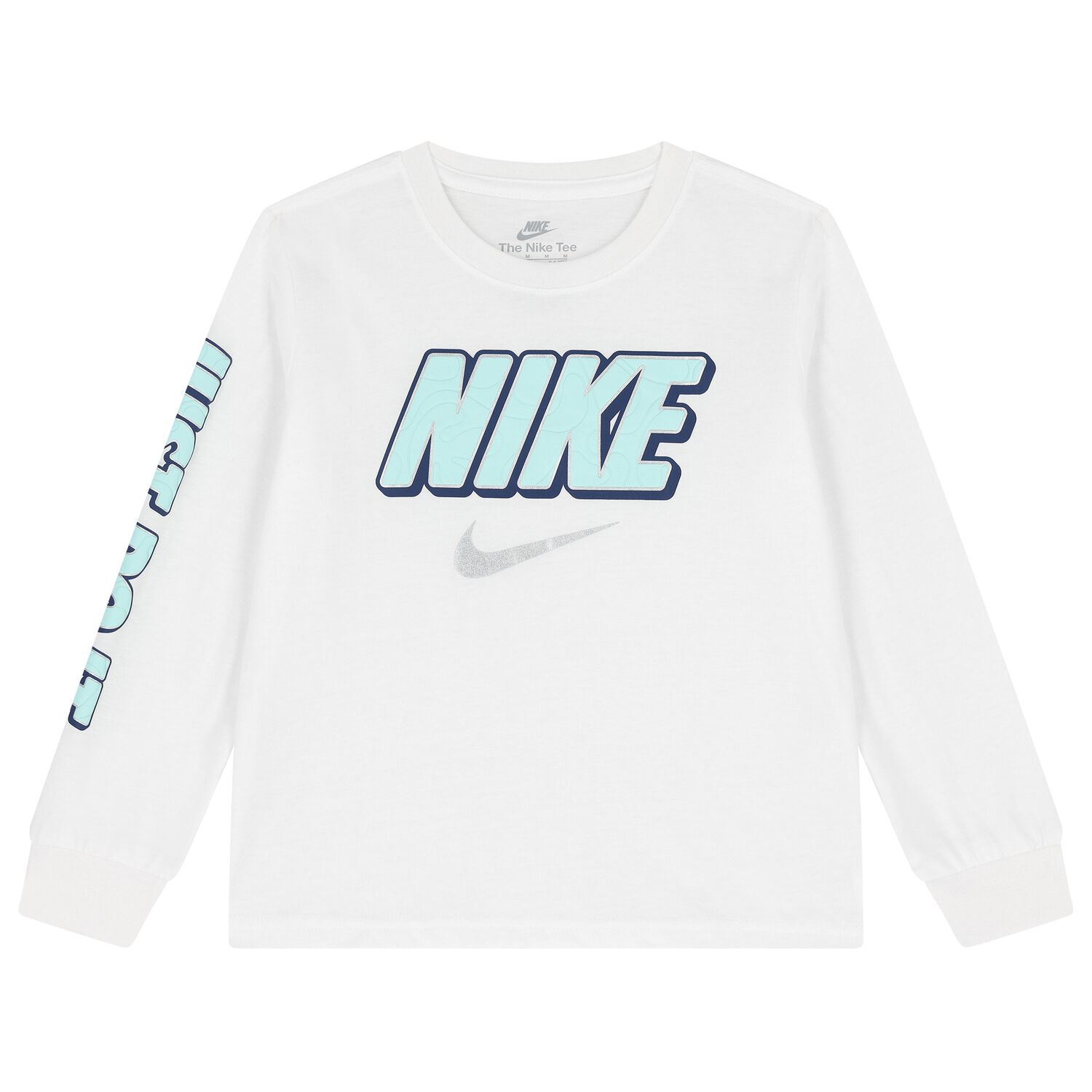 Boys White Logo Long Sleeve Top, 1, hi-res