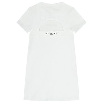 Girls White Logo Ribbed Dress