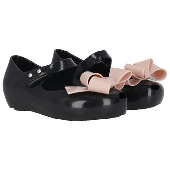 Girls Black & Pink Bow Jelly Shoes
