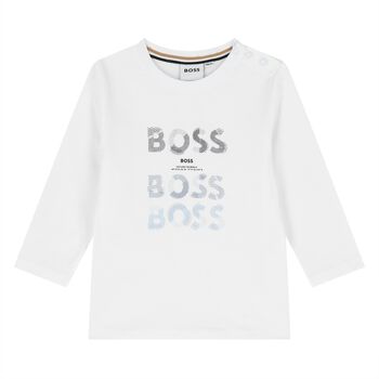 Younger Boys White Logo Long Sleeve Top