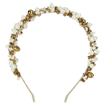 Girls White & Gold Embellished Pearl & Crystal Hairband