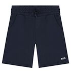 Boys White  & Navy Blue Logo Shorts Set, 2, hi-res