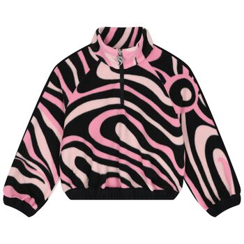Girls Pink & Black Vortice Zip Up Top 