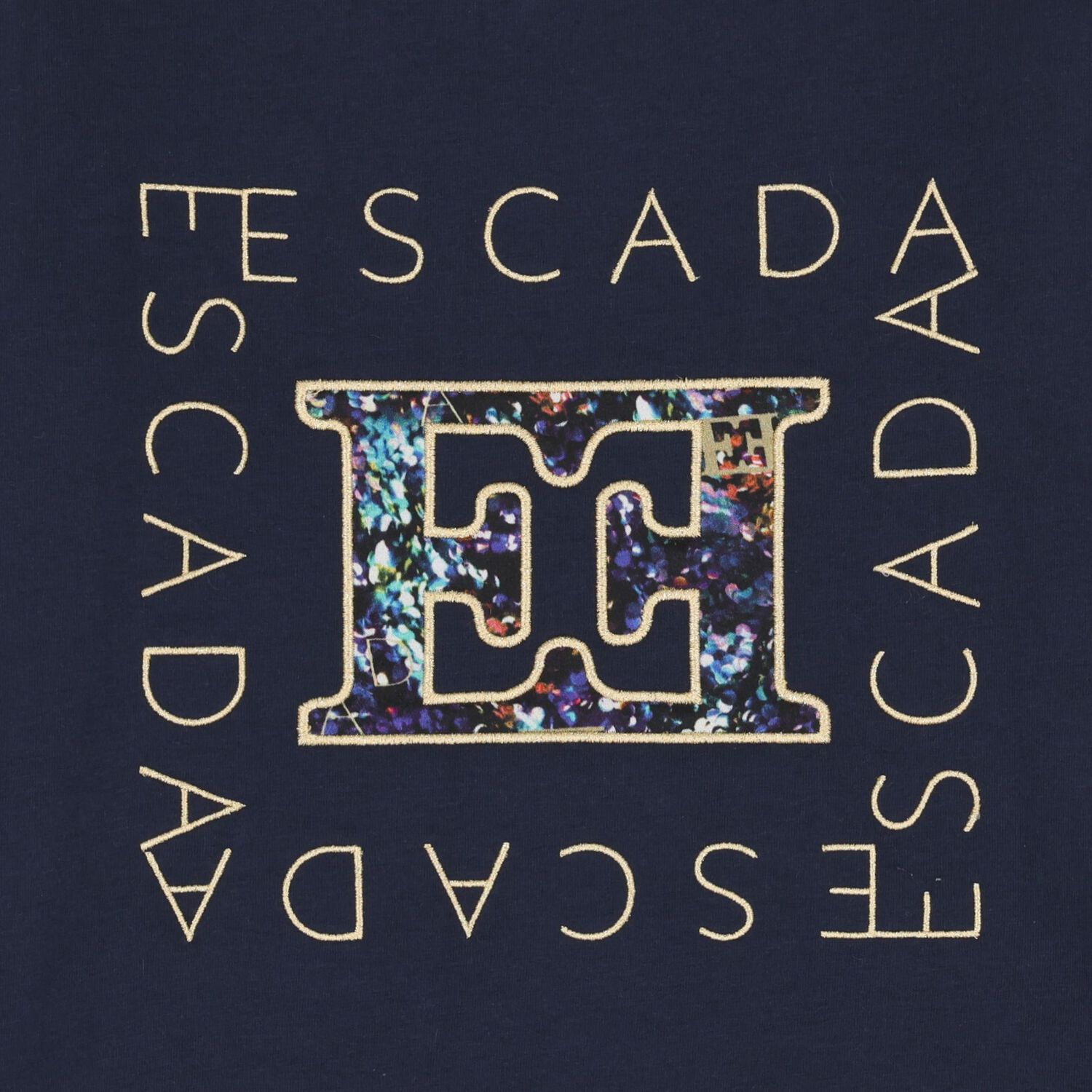 توب بنات بأكمام بالشعار باللون الكحلي, 2, hi-res