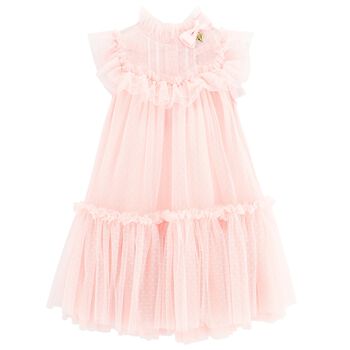 Girls Pink Dotted Tulle Dress