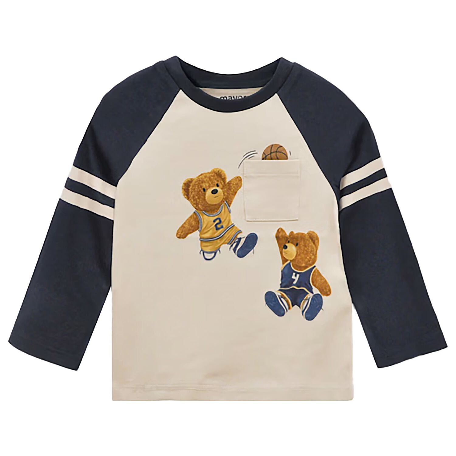 Younger Boys Ivory & Navy Blue Teddy Bear Long Sleeve Top, 1, hi-res