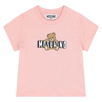 Younger Girls Pink Teddy Bear Logo T-Shirt