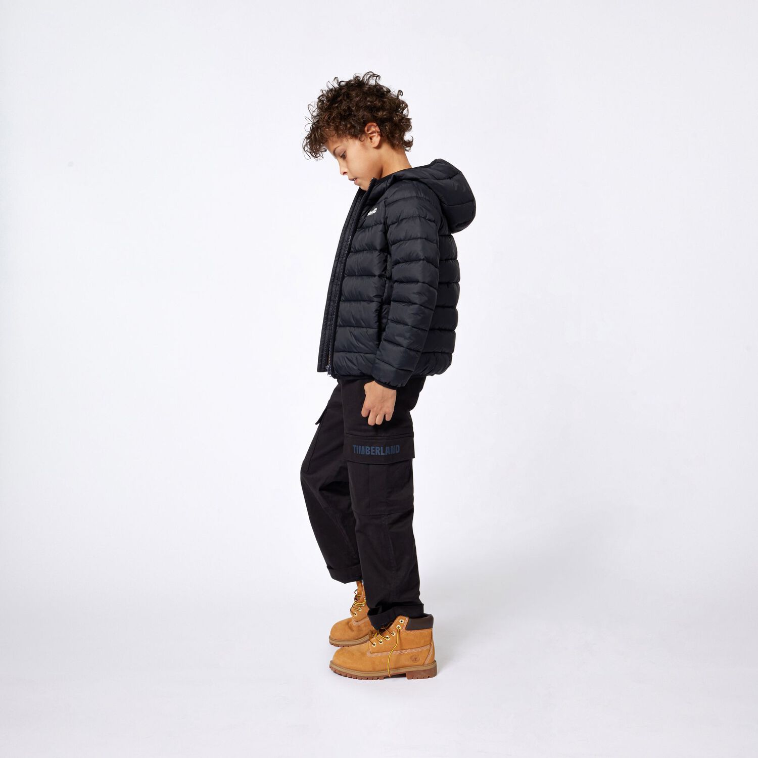 Boys Black Logo Puffer Jacket, 1, hi-res