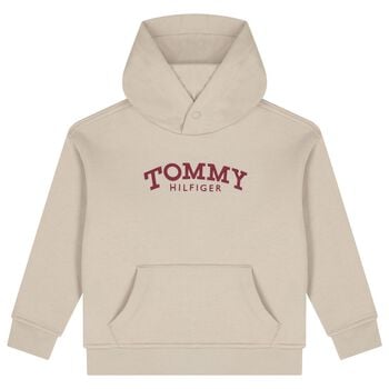 Boys Beige Logo Hooded Top