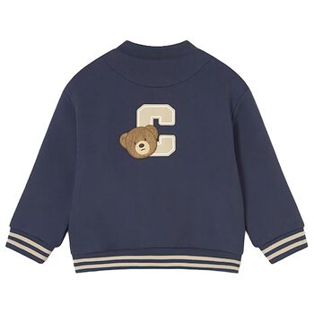 Younger Boys Navy Blue Teddy Bear Zip Up Top