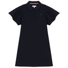 Girls Navy Blue Logo Polo Dress, 1, hi-res