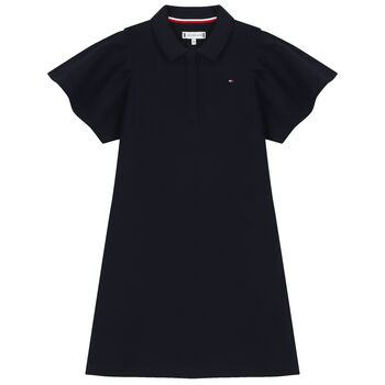 Girls Navy Blue Logo Polo Dress