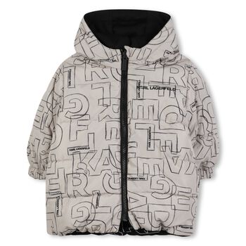 Younger Boys Beige & Black Reversible Puffer Jacket