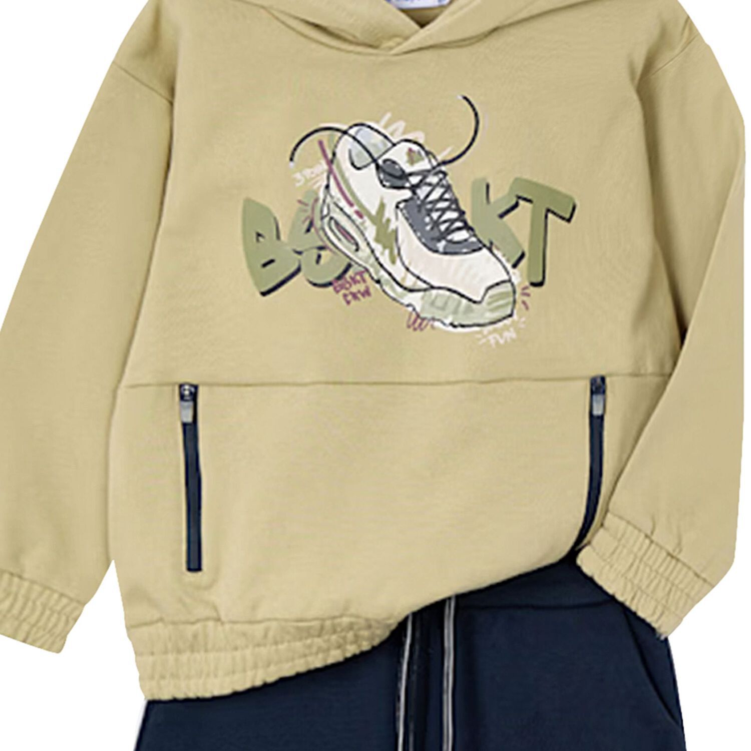 Boys Beige & Navy Blue Tracksuit, 1, hi-res