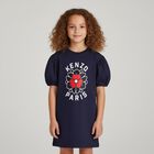 Girls Navy Blue Logo Flower Dress, 2, hi-res