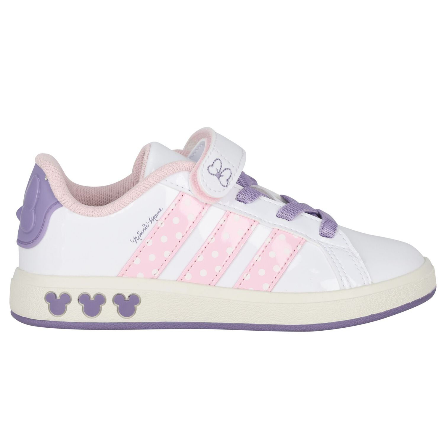 Girls White Minnie Mouse Patent Trainers , 1, hi-res
