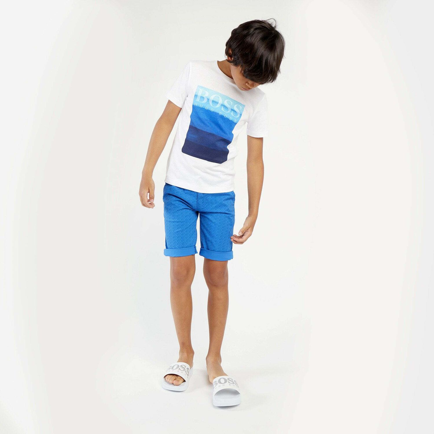 Boys Blue Cotton Logo Shorts, 1, hi-res image number null