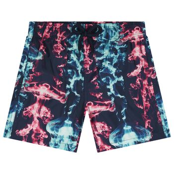 Boys Navy Blue Coral Swim Shorts