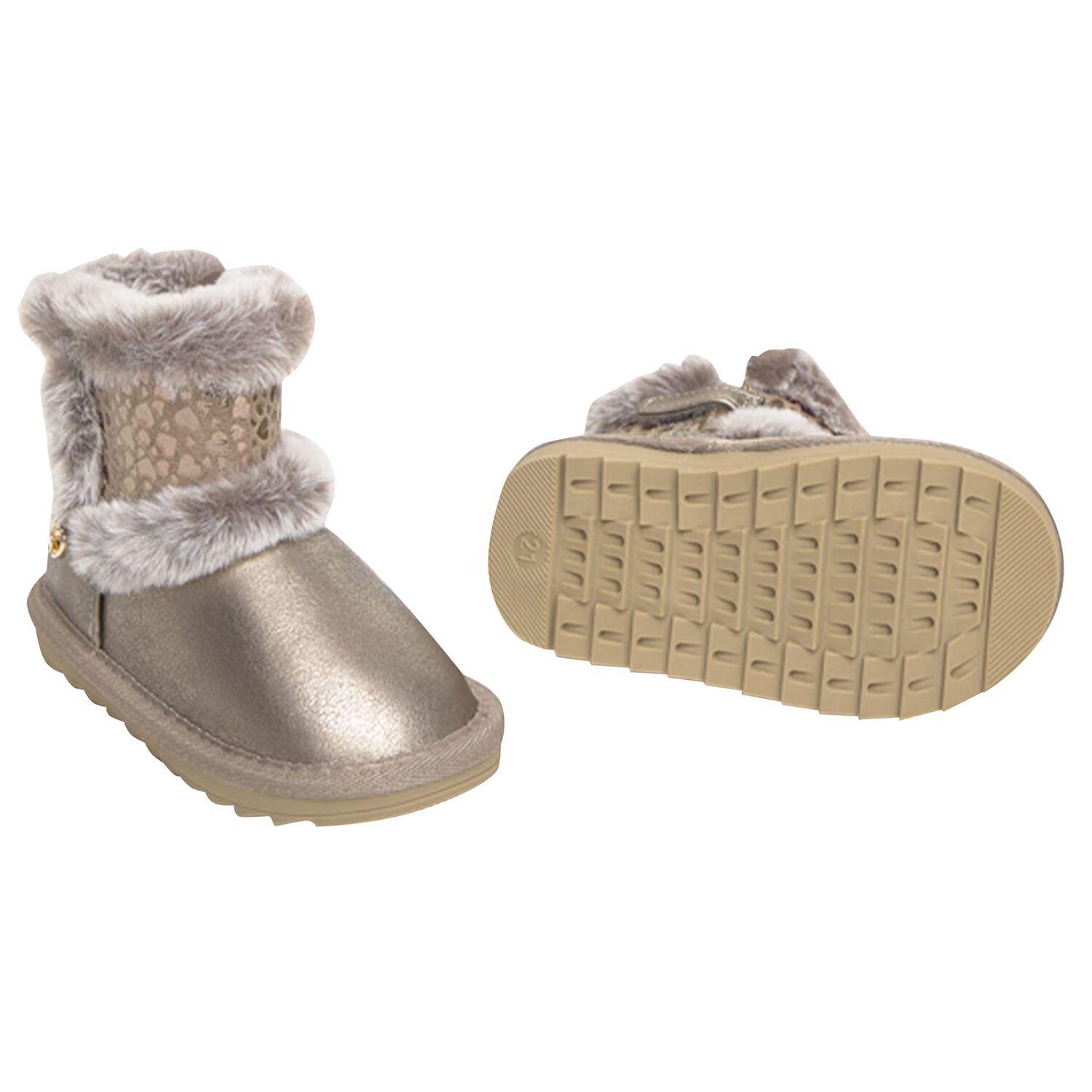 Younger Girls Gold Faux Leather Boots, 2, hi-res