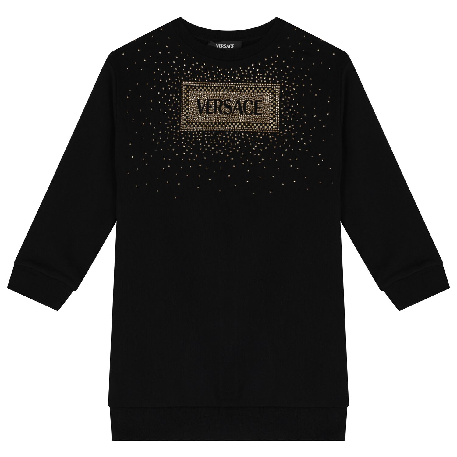 Girls Black & Gold Logo Sweatshirt Dress, 1, hi-res