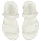 Girls White Logo Sandals, 1, hi-res