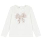 Girls Ivory Bow Long Sleeve Top, 1, hi-res