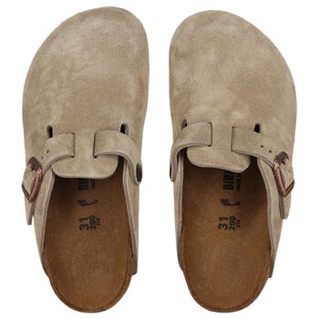 Beige Logo Suede Leather Clog