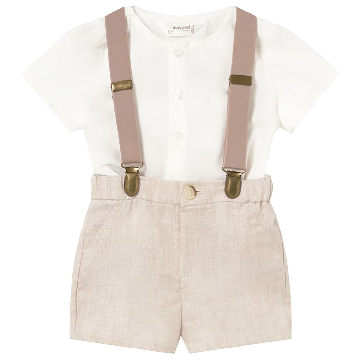Baby Boys Ivory & Beige Shorts Set, 2, hi-res